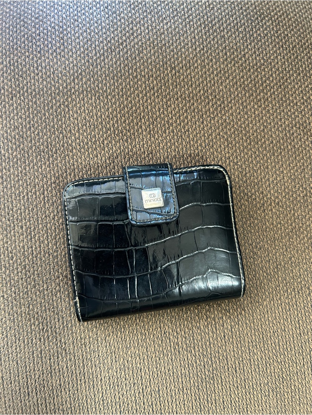 Black Croc-Embossed Bifold Wallet with Snap